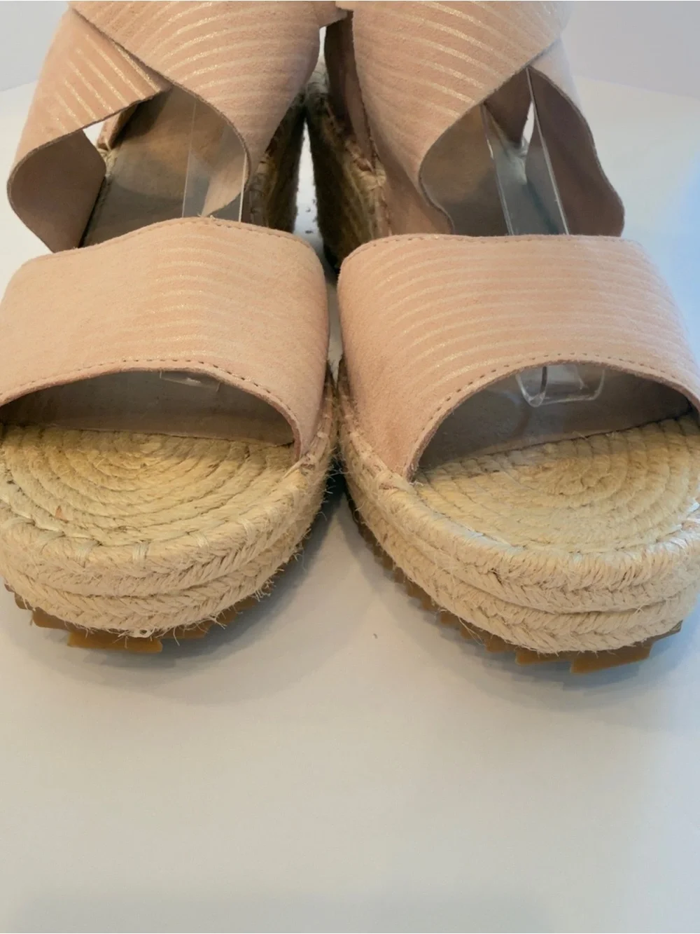 Eileen Fisher Willow Tumbled Leather Wedge Espadrille Sandals Blush Pink 10